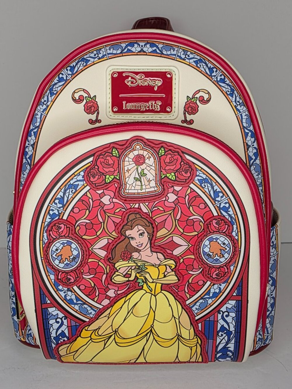 Loungefly Belle Stained Glass Portrait Exclusive Mini Backpack In Red NWT